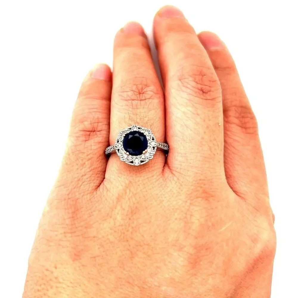 Sterling Silver 925 Retro Vibe Sapphire Ring‎